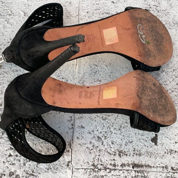 Antonio Melani Women Heel Sandal Sandal Black Leather Shoes Size 9.5M - Picture 11 of 11
